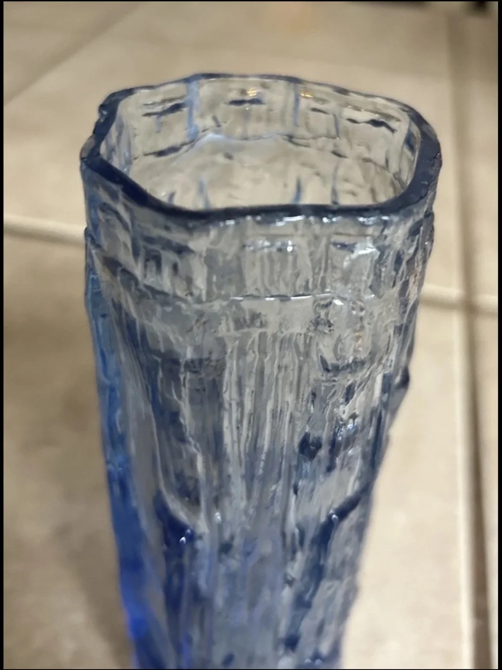 Vintage Ravenhead Glass Vase blue bark effect Mid Century